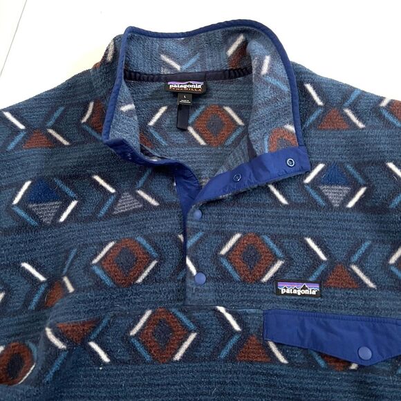 Patagonia Mens Synchilla Aztec Snap-T Fleece Pullover Lifecycle Glass Blue L - Picture 3 of 7